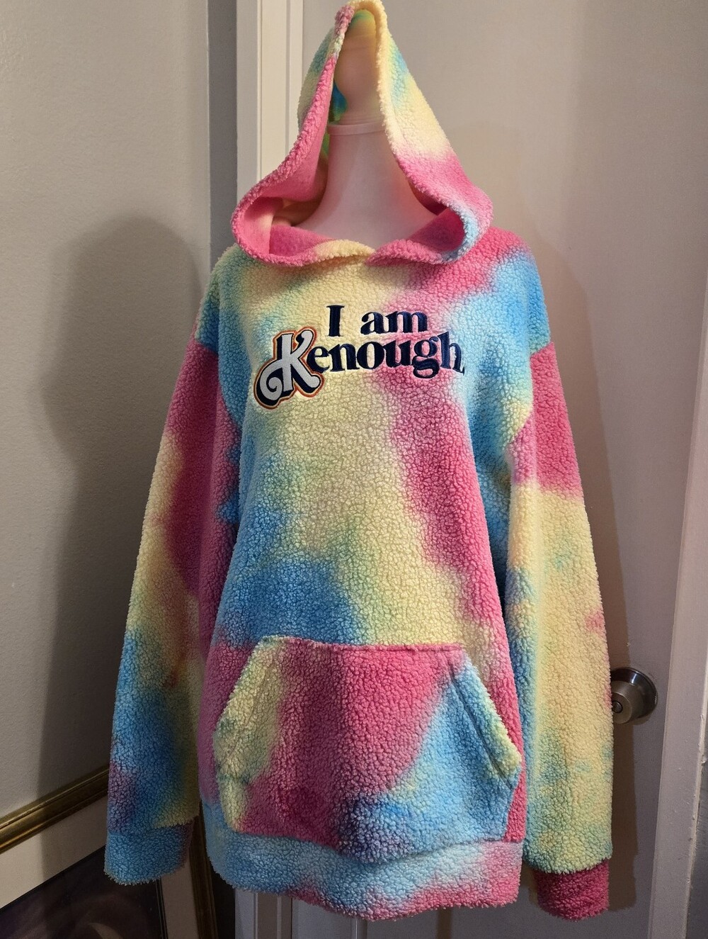 Tie-Dye Sherpa Pastel Rainbow Hoodie Cozy Fluffu Unisex Size XL